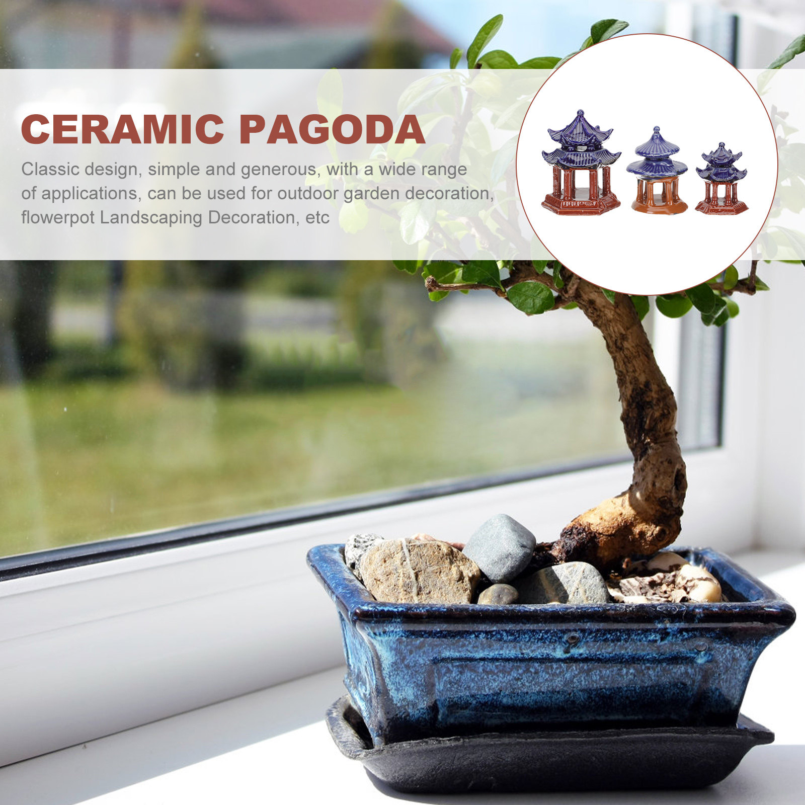 Aquarium Decor - 3 pièces, pagode miniature en céramique,